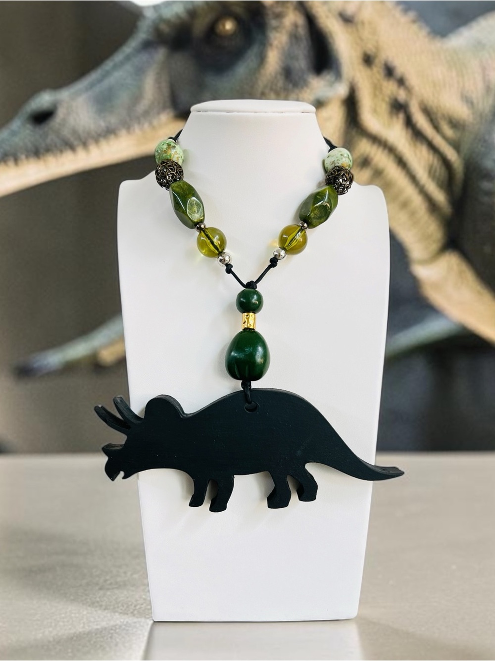 The Tipsy Trex Original Dinosaur Triceratops Pendant necklace by Lain
